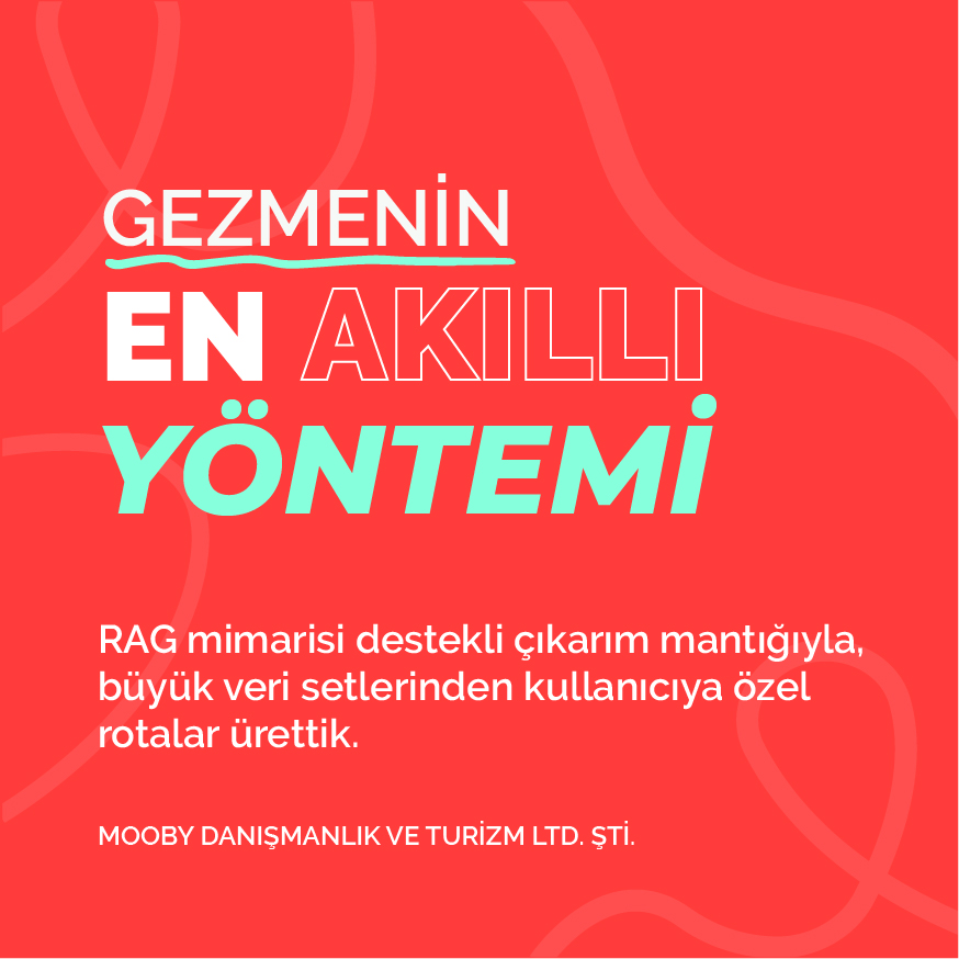 Gezmenin En Akıllı Yöntemi - Rag mimarisi destekli çıkarım mantığıyla, büyük veri setlerinden kullanıcıya özel rotalar ürettik. Gezmenin En Akıllı Yöntemi - Rag mimarisi destekli çıkarım mantığıyla, büyük veri setlerinden kullanıcıya özel rotalar ürettik.